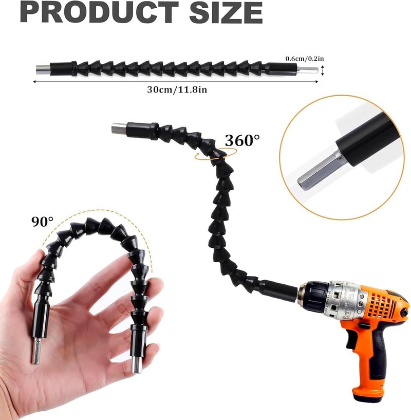 CIGOTU 17Pcs Flexible Drill Bit Extension, Include 3Pcs Rotatable Socket Adapter 2Pcs Hex Shank 105° Right Angle Drill Attachment 10 Short Screwdriver Bits 90° Angled Bits and Bendable Extension - Image 3